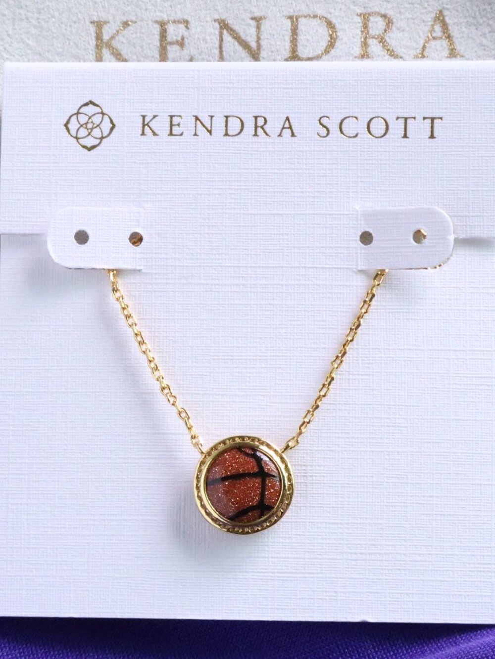Kendra Scott Basketball Short Necklace Orange Goldstone